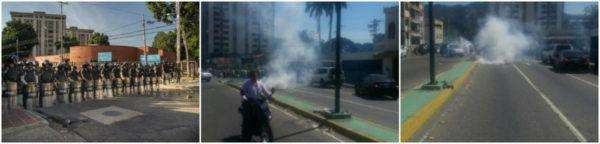 Sede del CNE en Valencia (Carabobo) custodiada por PNB, quienes lanzaron bombas lacrimógenas. Foto: Jacobo Vidarte.