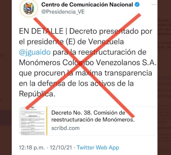 PJ, AD y UNT: Guaidó no puede ordenar unilateralmente la reestructuración de Monómeros