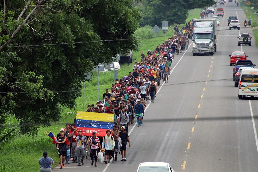 A Venezuelan migrant caravan leaves southern Mexico for the United States.