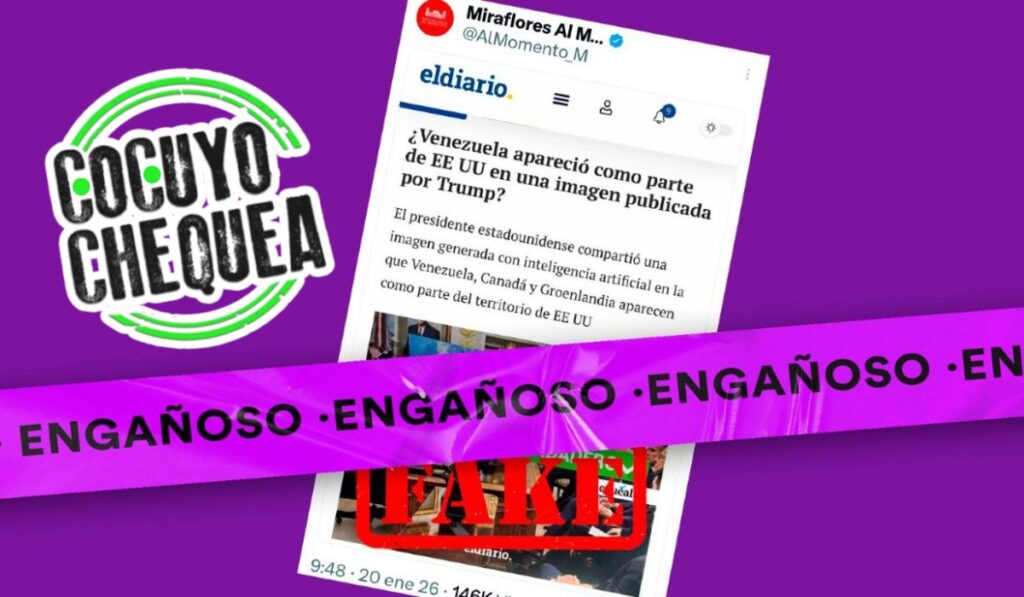 Trump sí publicó un mapa en el que Venezuela aparece con la bandera de EEUU, pero es una imagen manipulada con IA