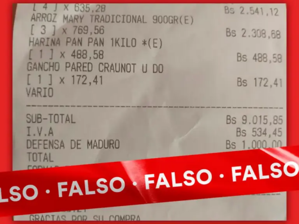 Son falsas las facturas que muestran cobro de Bs. 1.000 por «Defensa de Maduro» en establecimientos venezolanos